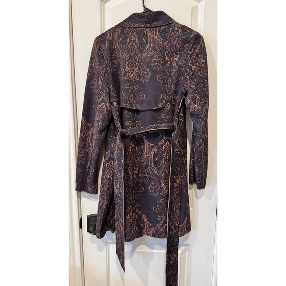 Solitaire Women's Paisley Print Trench Coat Jacket Size Small Belted Boho Chic - Picture 2 of 3